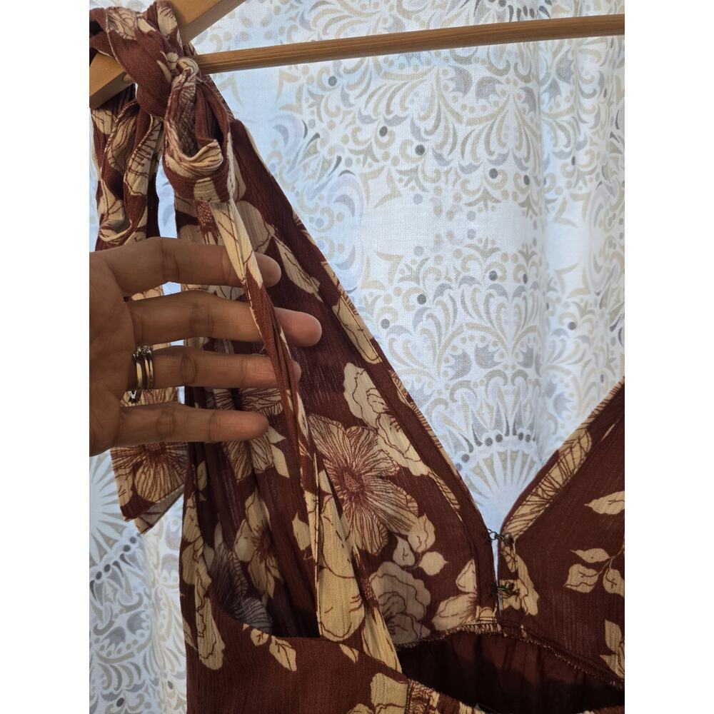Abercrombie & Fitch Floral Maxi Tie Strap Dress Small Brown Open Back Tiered A&F - Picture 10 of 13